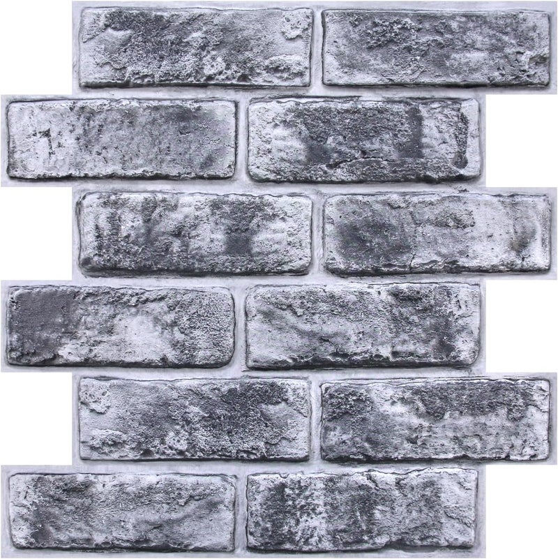 COMSTICKC 3D Faux Brick Wall Panels Peel and Stick,10 Pcs of 12"X12",Small Size Thin PVC Whitewash Black Brick Self Adhesive Fake Brick Backsplash Kitchen Living Room Fireplace Surround Interior Decor - Image 1